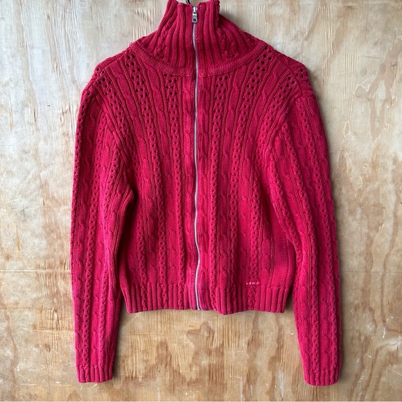 Blue Willi’s Red Cotton Cable Knit Full Zip Cardigan sweater - Picture 9 of 13